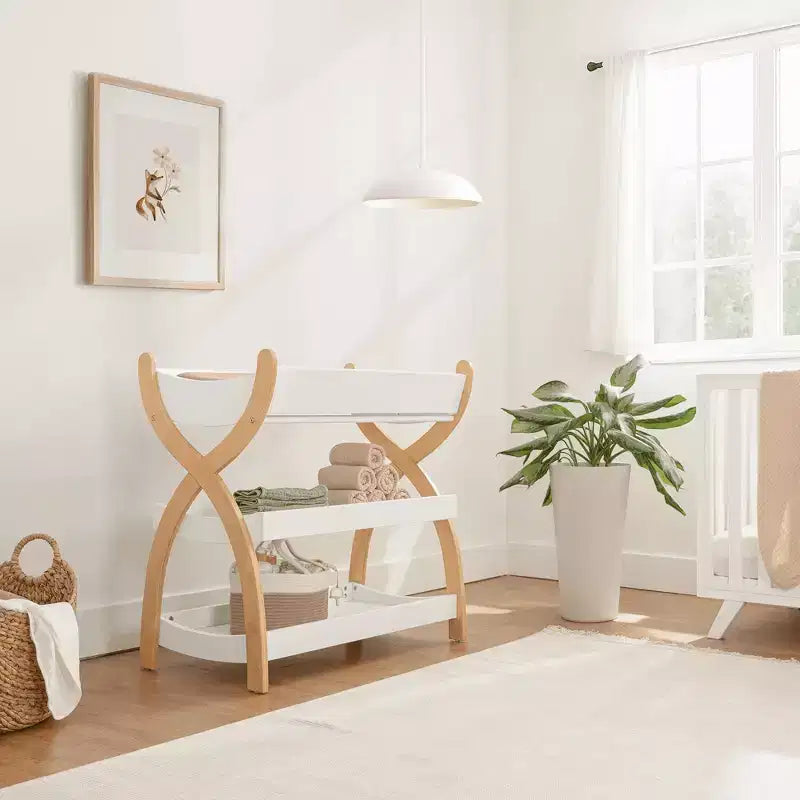 Comfy Cubs Baby Changing Table - Sturdy Wood Construction, Timeless Look with Two Open Shelves for Infant Essentials