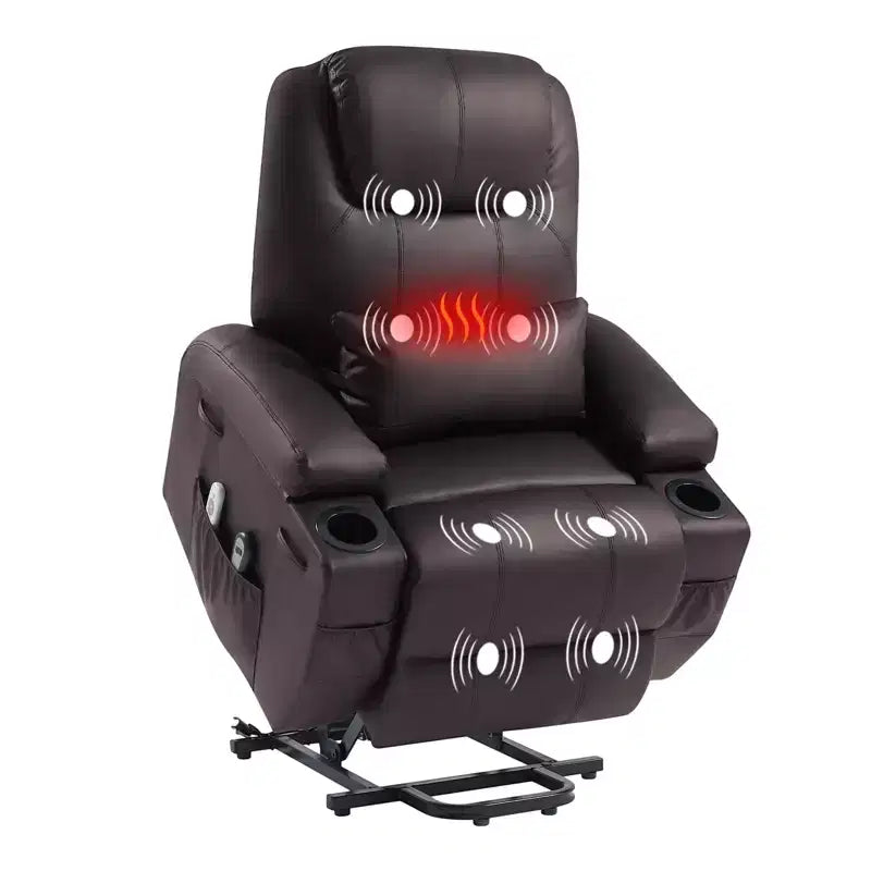 Bestier 34.6'' Electric Power Lift Asist Recliner Chair with Massage and Heat, Fax Leather Reclining Chair with Side Pockets & Cup Holders
