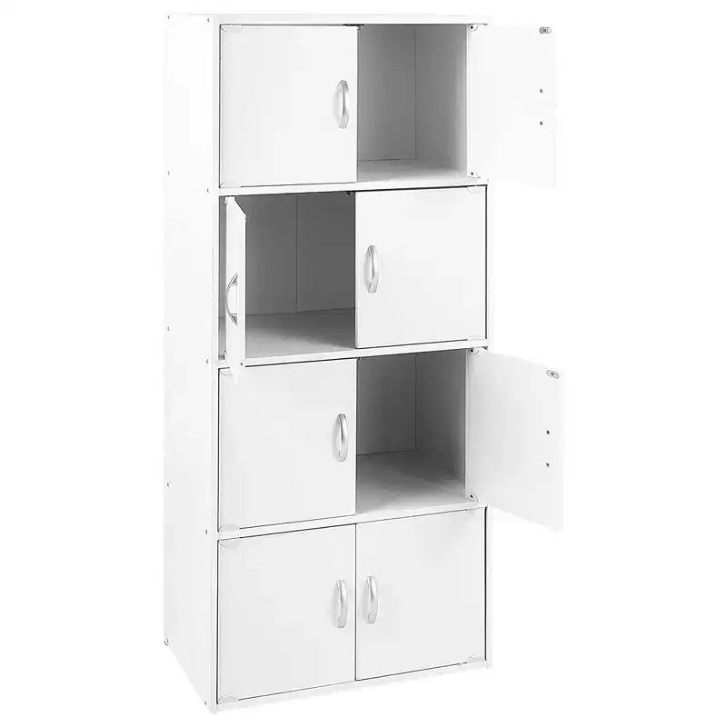 Hodedah HID44 Heavy Duty 8 Door Floor Mount Enclosed Multipurpose Storage Bookcase Cabinet for Home and Office, Beech Wood Finish