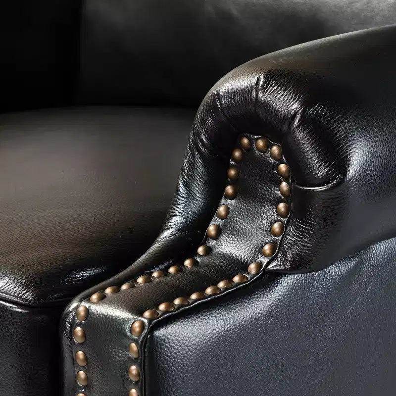 Set of 2 Elisabete Modern Wingback Genuine Leather Recliner with Vintage Nail Head Trim for Living Room and Bedroom| ART OF LIVING DESIGNS