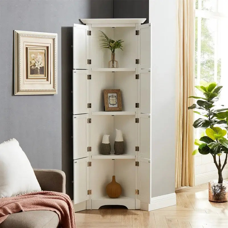 Meuble d'angle de rangement haut avec 8 portes et 4 étagères