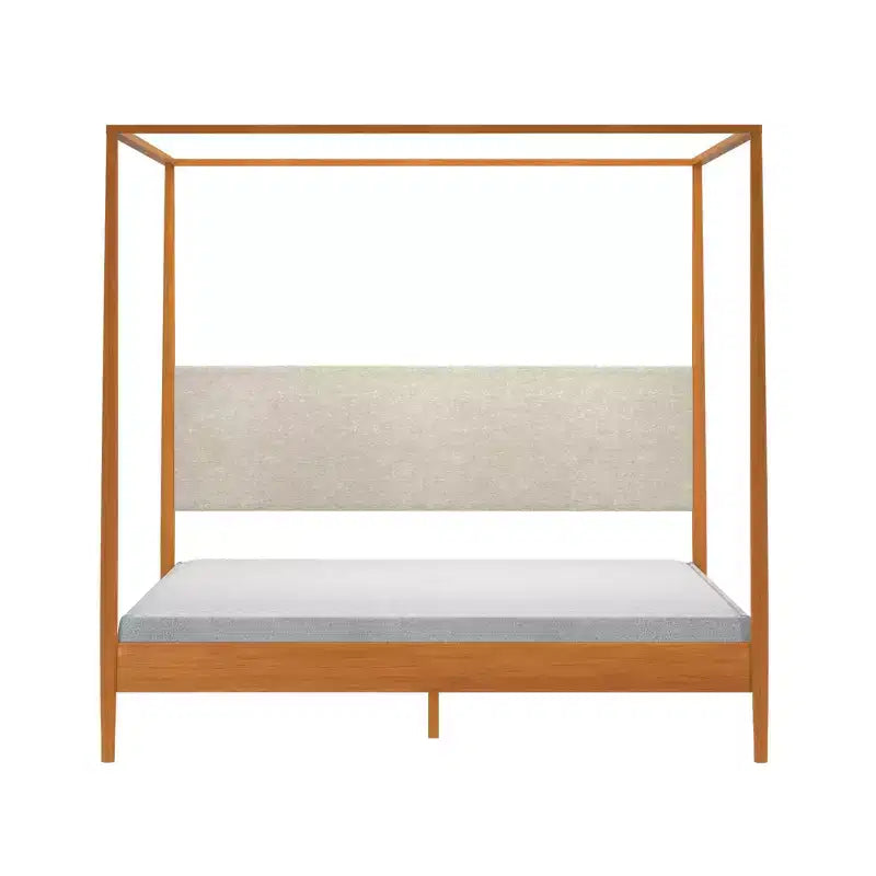 Harbor King Canopy Bed with Upholstered Headboard, Blonde/Swiss Coffee (MD2411-01)