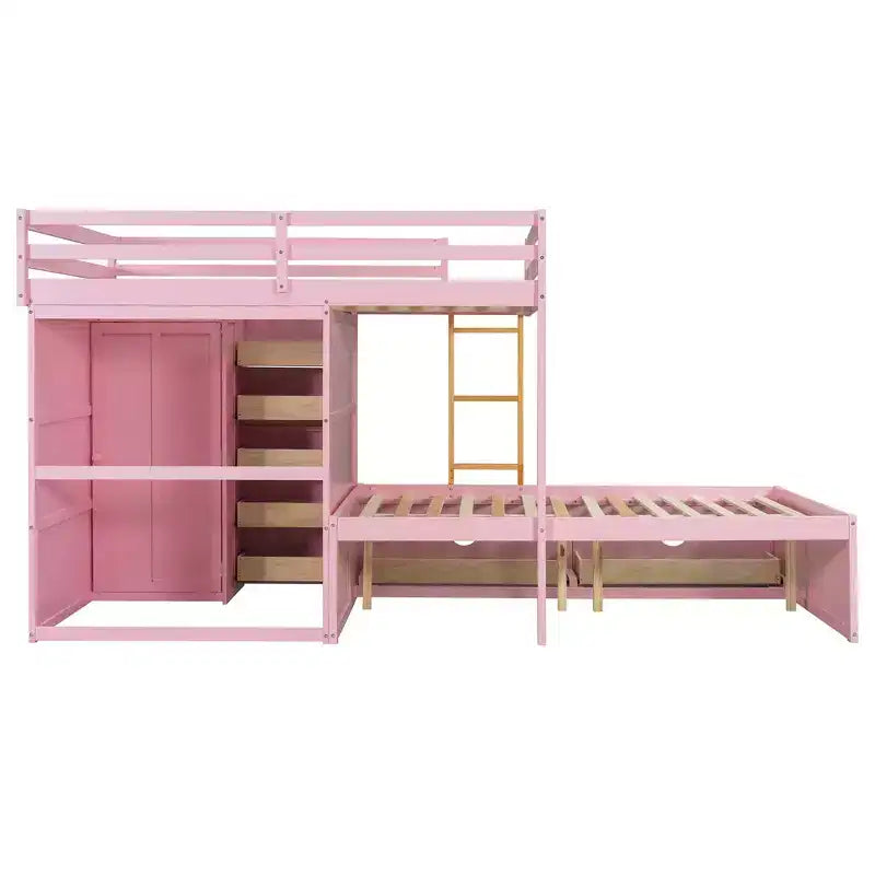 Full Over Full Modern Bunk Bed With Built In Closet And 7 Storage Drawers
