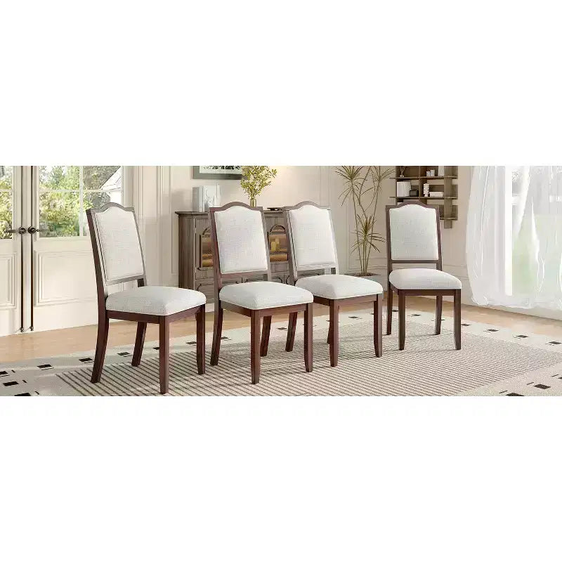 Set of 4 Farmhouse Dining Chairs with High Backs and Upholstered Seating