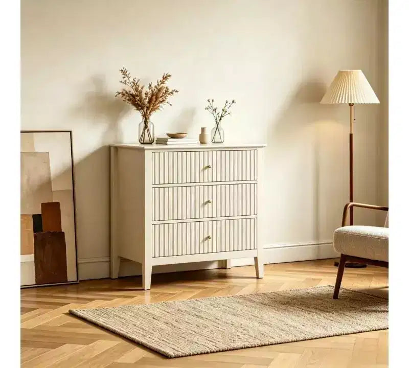 Heynemo 3 Drawer Dresser, Painted 30 Inch Tall Wood Nightstand with Storage, Wide Modern Chest of Drawers with Ball Bearing Slide