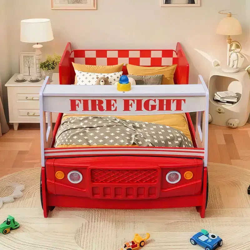 GDFStudio Juna Twin Size Fire Truck Bed with LED Light