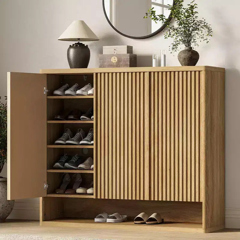Shoe Cabinet with Fluted Door, Adjustable Shelves for Entryway Living Room