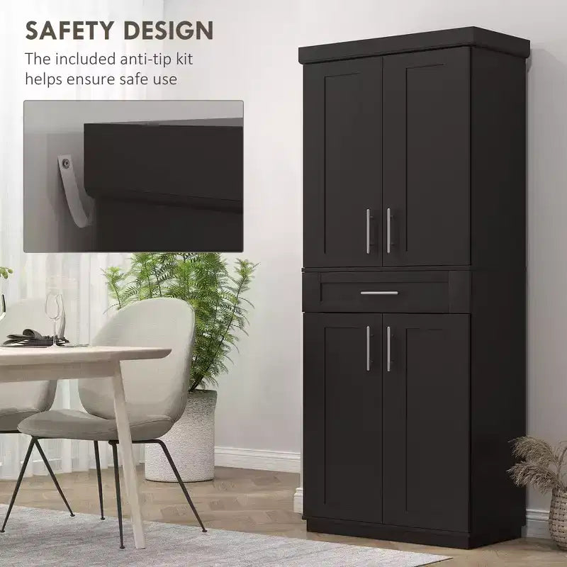 Modern Kitchen Pantry Freestanding Cabinet Cupboard with Doors and Drawer, Adjustable Shelving