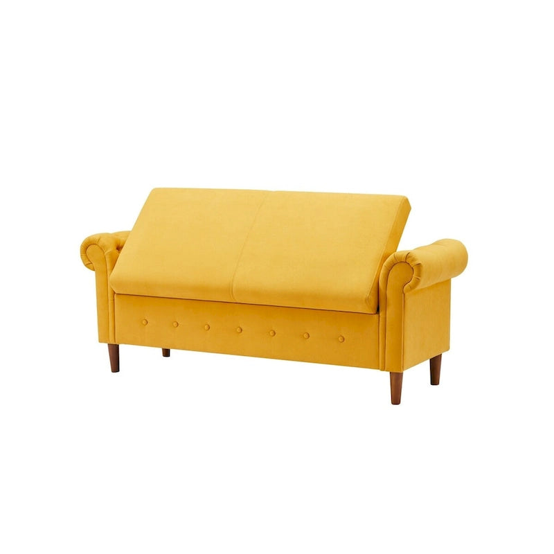 Storage Bench for Bedroom End of Bed Rolled Armed Velvet Ottoman Couch Long Bench