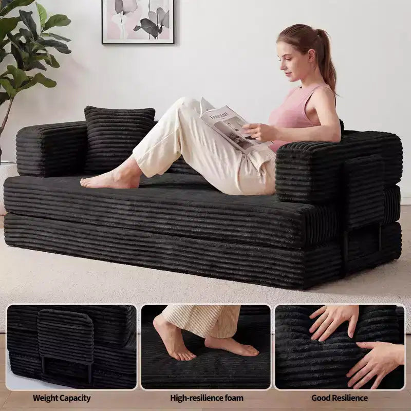 Canapé-lit convertible 5-en-1 80,7 po – Velours côtelé, 1200 lb, Aucun assemblage