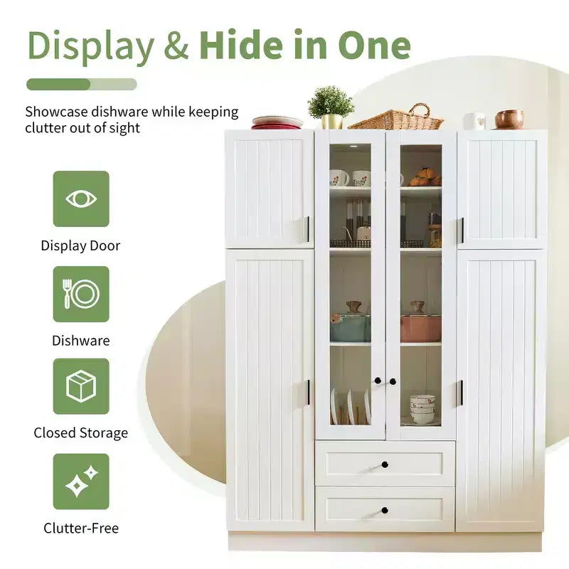 Whisen 71''H Freestanding Kitchen Storage Pantry, Large Dining Storage Cabinet Cupboard Sideboards With 6 Doors, Adjustable Shelves