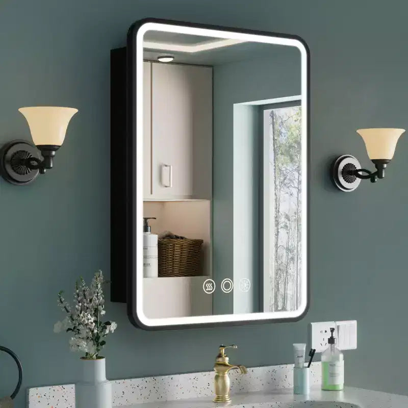 Black / White / Gold LED Medicine Cabinet, Single Door, Left or Right Hinge, Recessed or Wall-Mounted