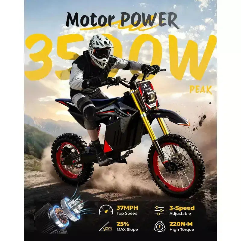 ECOLEAP 3500W Peak Electric Dirt Bike for Teens & Adults, 37MPH Off-Road E-Bike, 48V 21Ah Battery, Up to 55-Mile Range, 400LBS, 13+