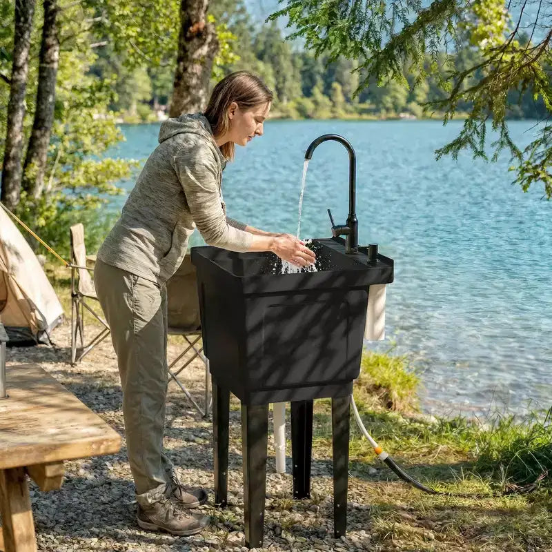 Portable Utility Sink Laundry Tub, Freestanding Laundry Sink with Faucet Soap Dispenser Hoses