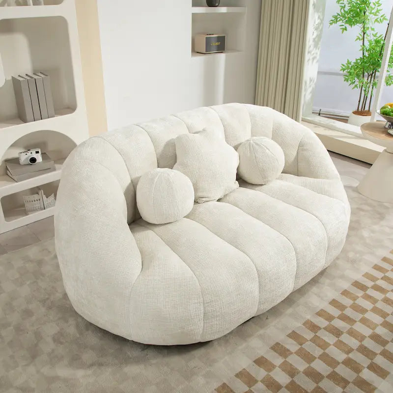 White 63.78  Chenille Upholstered Lounge Chair with High Density Foam