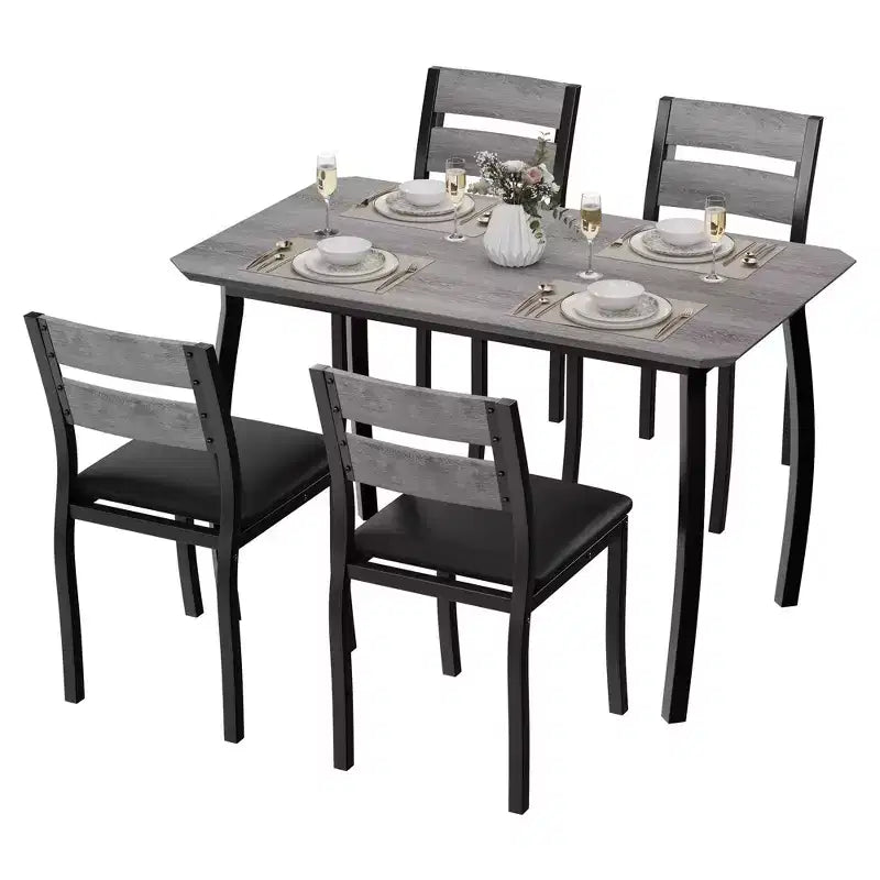 5 Piece Metal Frame Kitchen Table and Chair Set, with Chamfer Design