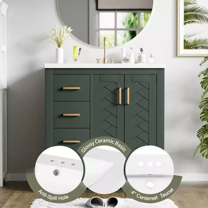 Meuble-lavabo de salle de bain à évier simple de 76 cm avec armoire et 3 tiroirs – Noir / Bleu / Vert / Indigo / Blanc