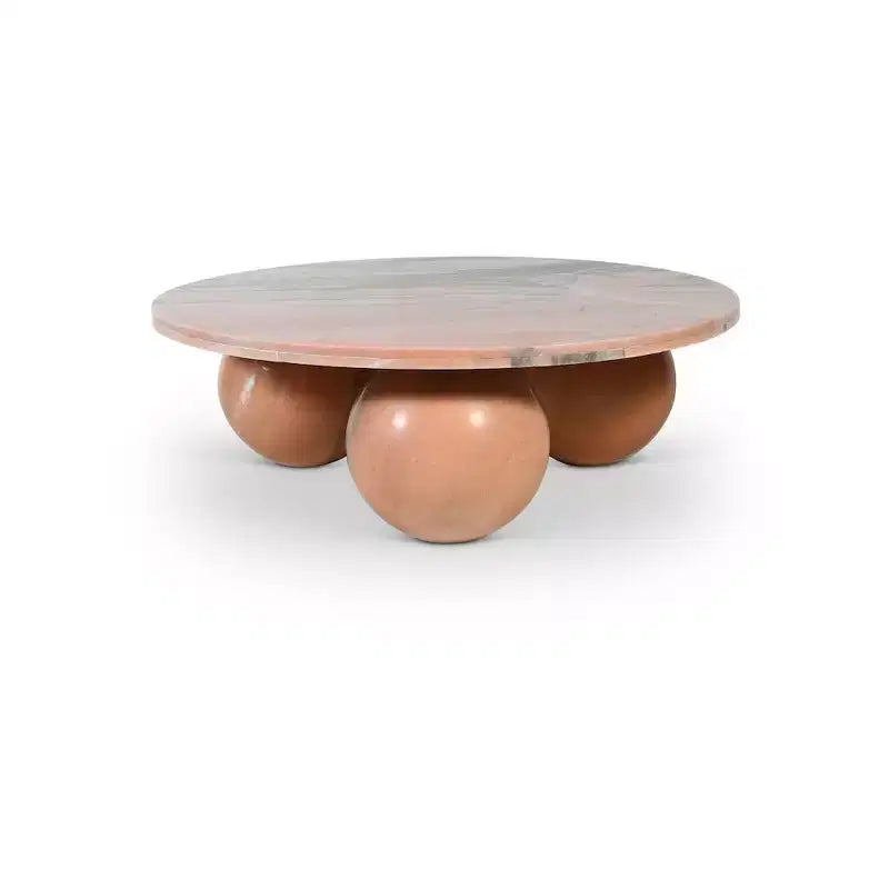 Round Marble Coffee Table with Sphere Legs, Multicolor, Seats 4鈥?