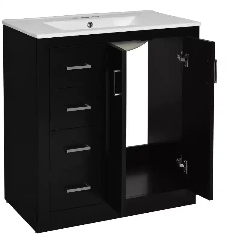 Meuble-lavabo de salle de bain à évier simple de 76 cm avec armoire et 3 tiroirs – Noir / Bleu / Vert / Indigo / Blanc