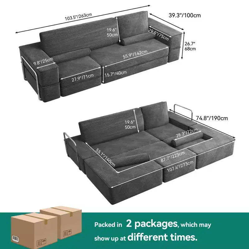 Convertible Cloud Sectional Couch Comfy Corduroy Sectional Sofa Comfy Couch With Deep Seat & High Pillows Easy To Assemble