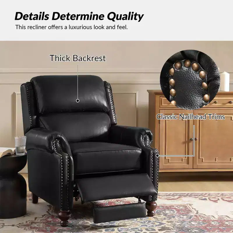 Set of 2 Elisabete Modern Wingback Genuine Leather Recliner with Vintage Nail Head Trim for Living Room and Bedroom| ART OF LIVING DESIGNS