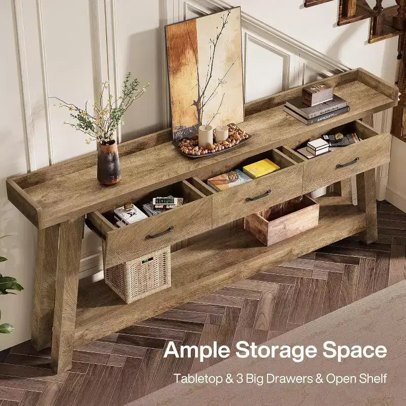Lantine 2-Tier Sofa Table with 3 Drawers, 70.9 Console Table with Raised Baffle and Storage Shelves for Living Room, Hallway, Entryway