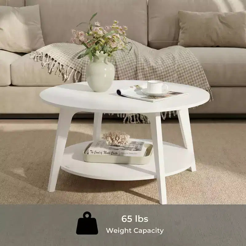 Honey Brown Round Coffee Table with 2 Tiers of Storage, Measuring 31.5 x 17.7 Inches, Ideal for the Living Room