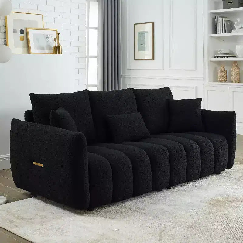 GDFStudio Alanna 79.5 Modern Teddy Fabric Upholstered 3-Seater Sofa with Pillows
