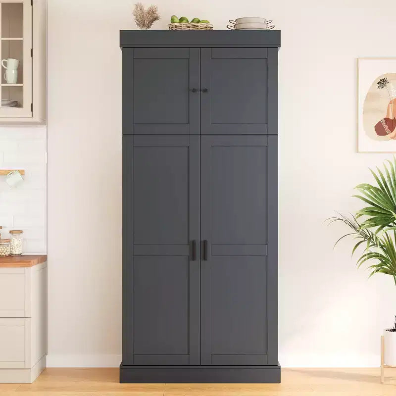 77H Freestanding Kitchen Pantry, Farmhouse Storage Cabinet with Adjustable Shelves, Door Shelves, Drawers & Wine Racks - ModernLuxe