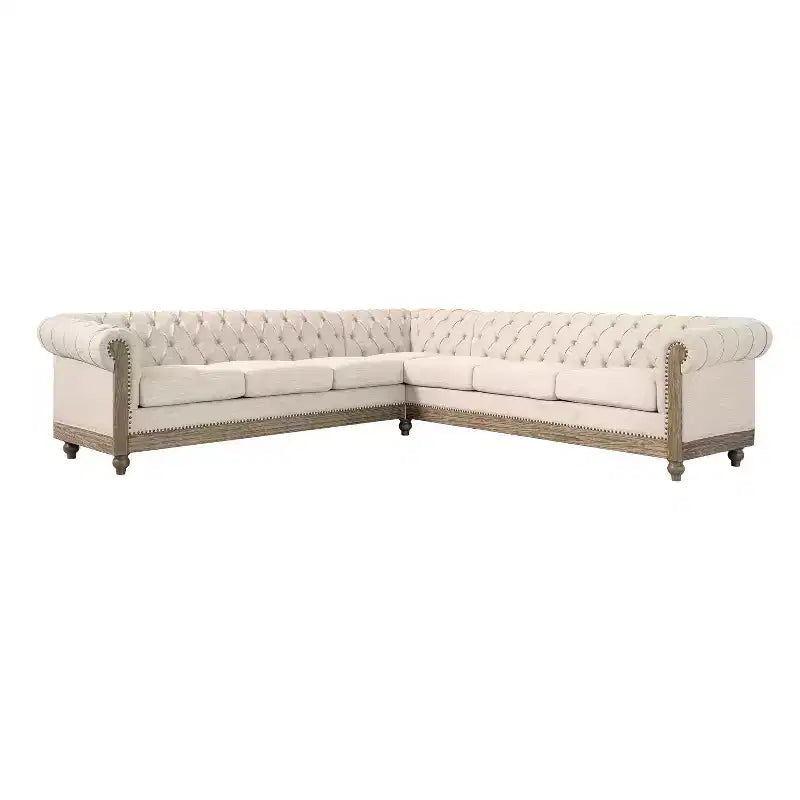 Mirod Large Retro Sectional Sofa with Wooden Legs, Comfortable Modular Design for Living Room, Lounge, and Family Spaces