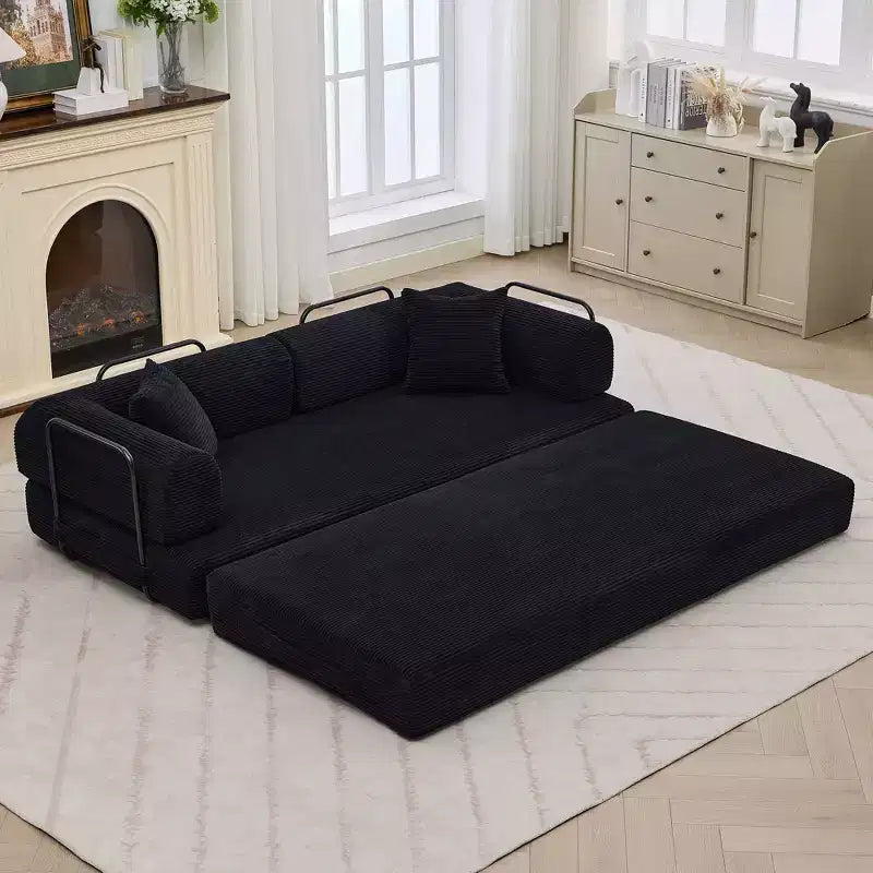 4-in-1 Convertible Sleeper Sofa Bed, 79 Frameless Corduroy Folding Floor Mattress Couch w/ Pillow, No Assembly Loveseat for Small Apartment