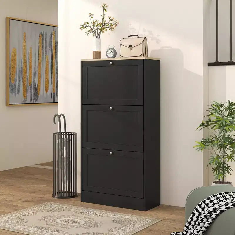 HOMCOM Narrow Shoe Storage Cabinet for Entryway with 3 Flip Drawers and Adjustable Shelves, Shoe Rack Organizer for 12-18 Pairs of Shoes