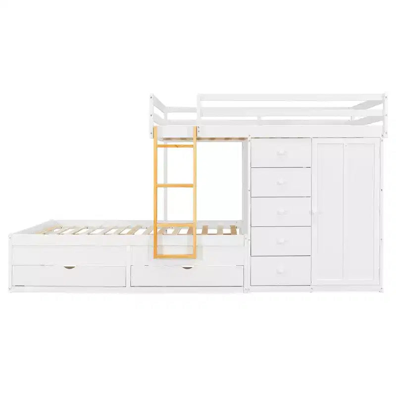 Full Over Full Modern Bunk Bed With Built In Closet And 7 Storage Drawers