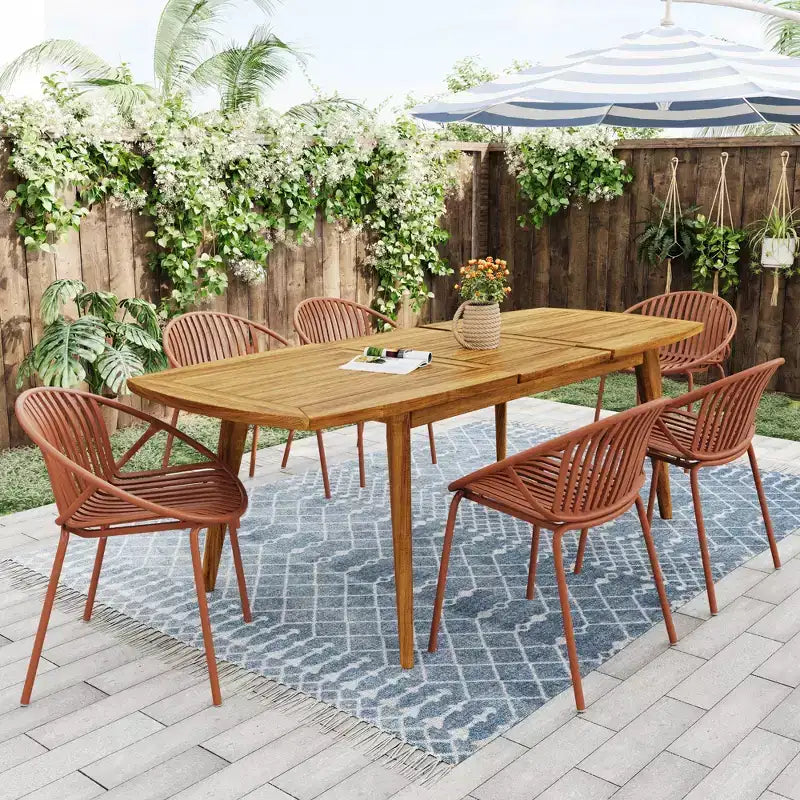 7-Piece Outdoor Expandable Patio Dining Set with Stackable Chairs, Acacia Wood Table