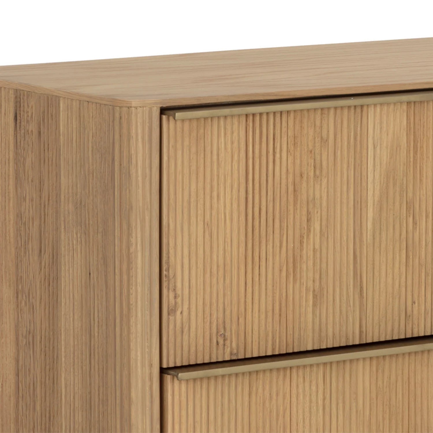 Modern Oak Dresser with Sculptural, Fluted - Bedroom | Brushed Gold Finish