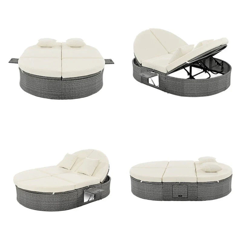 Outdoor Sun Bed Patio 2-Person Daybed with Cushions and Pillows