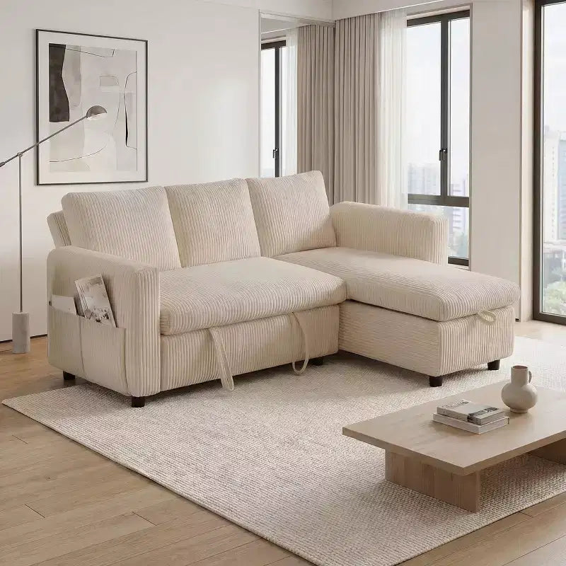 Dyonery 81 Sectional Sleeper Sofa, L-Shaped Pull Out Couch with Reversible Storage Chaise, USB, Reclining Backrest