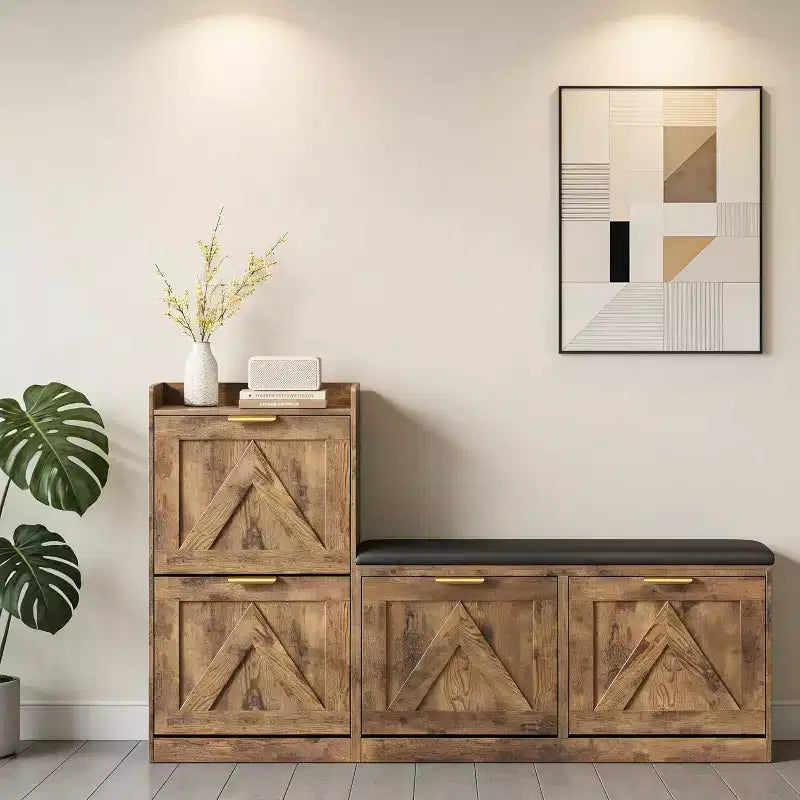 Shoe Storage Cabinet with Bench & 4 Flip Drawers - Narrow Entryway Organizer for 35-40 Pairs