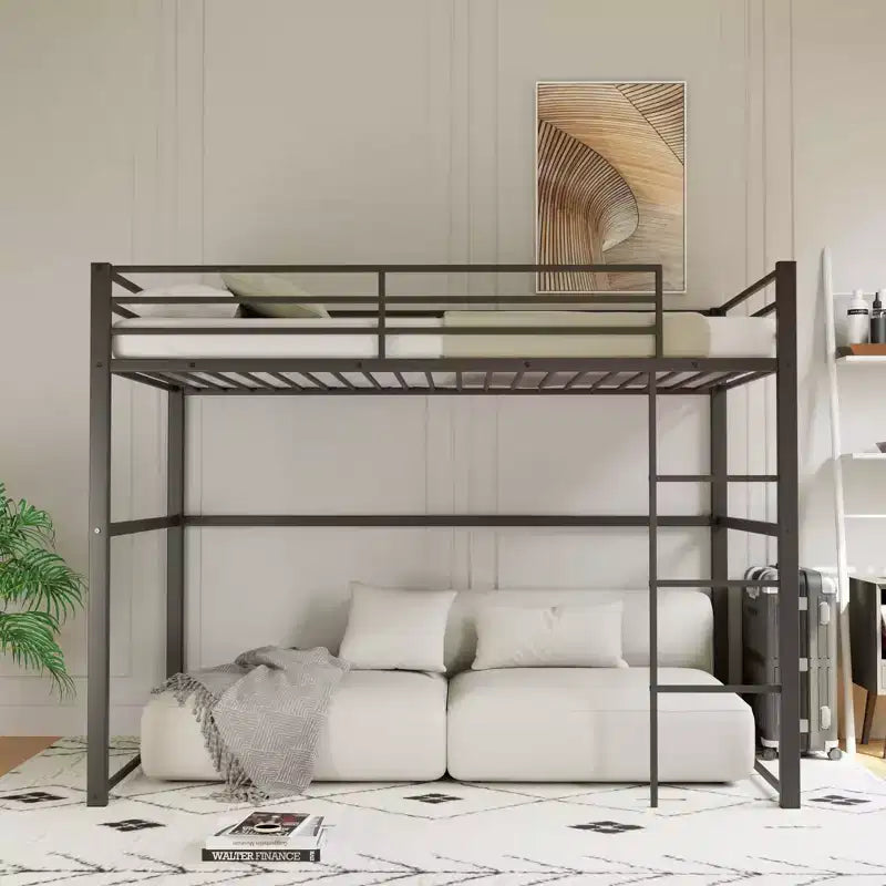 Twin Metal Loft Bed  Guard Rails & Flat Ladder