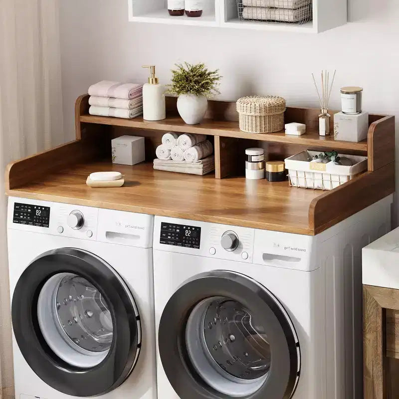 2-Tier Washer and Dryer Countertop with Shelf or Drawers, Laundry Countertop Cover with Non-Slip Pad, 54X27.5 Laundry Topper for Folding Clothes