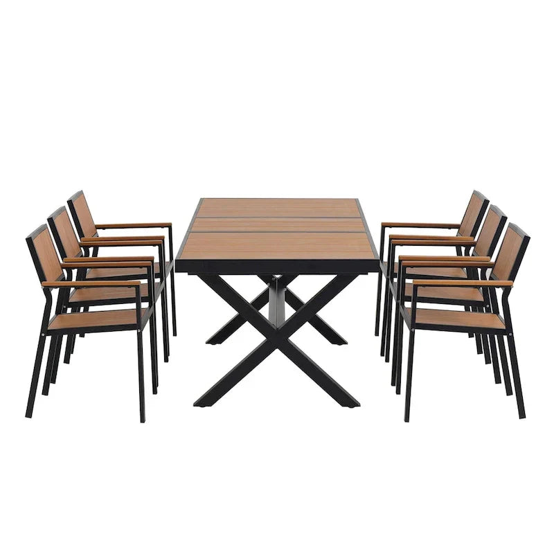 7-Piece Outdoor Extendable Dining Set with Extendable Table and 6 Armrest Chair