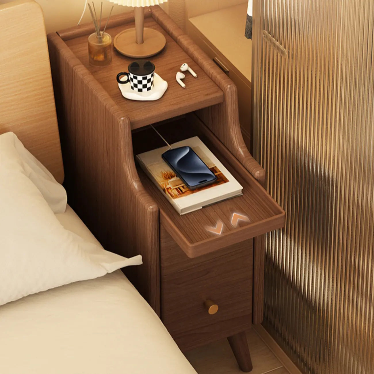 Narrow White Wood 2 Shelves Nightstand