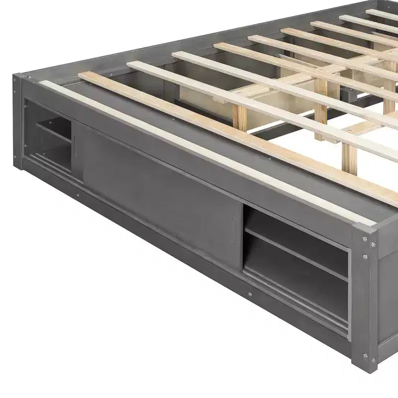 Whisen Queen Platform Bed Frame with 4 Storage Drawers and Footboard Storage