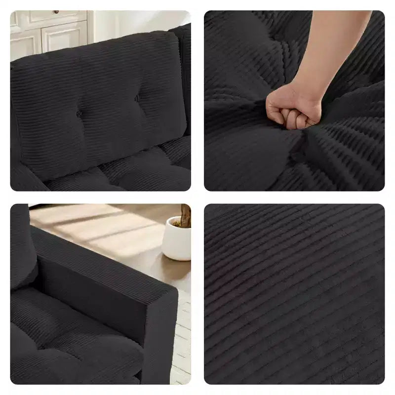 Mjkone 71'' 2-in-1 Convertible Futon Sofa Bed, Corded Fabric Foldable Tufted Buttons Loveseat Sleeper Sofa,Space-Saving