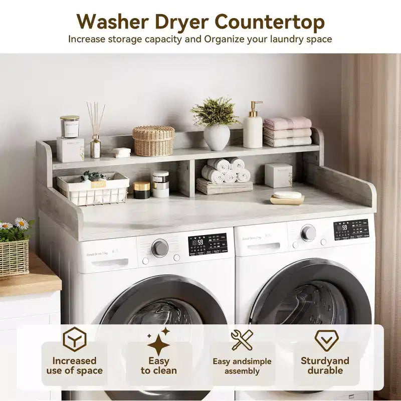 2-Tier Washer and Dryer Countertop with Shelf or Drawers, Laundry Countertop Cover with Non-Slip Pad, 54X27.5 Laundry Topper for Folding Clothes
