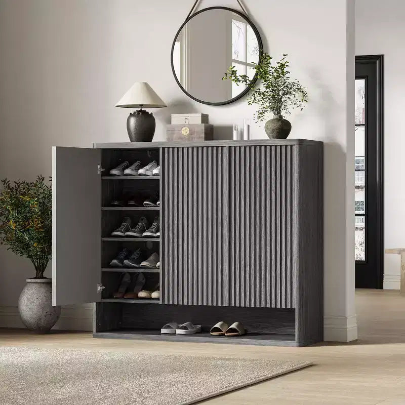 Shoe Cabinet with Fluted Door, Adjustable Shelves for Entryway Living Room