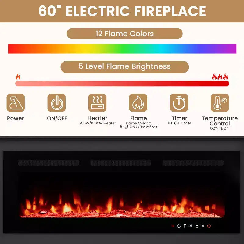 EROMMY 112Large Wall Unit Entertainment Center With Fireplace And LED Lights