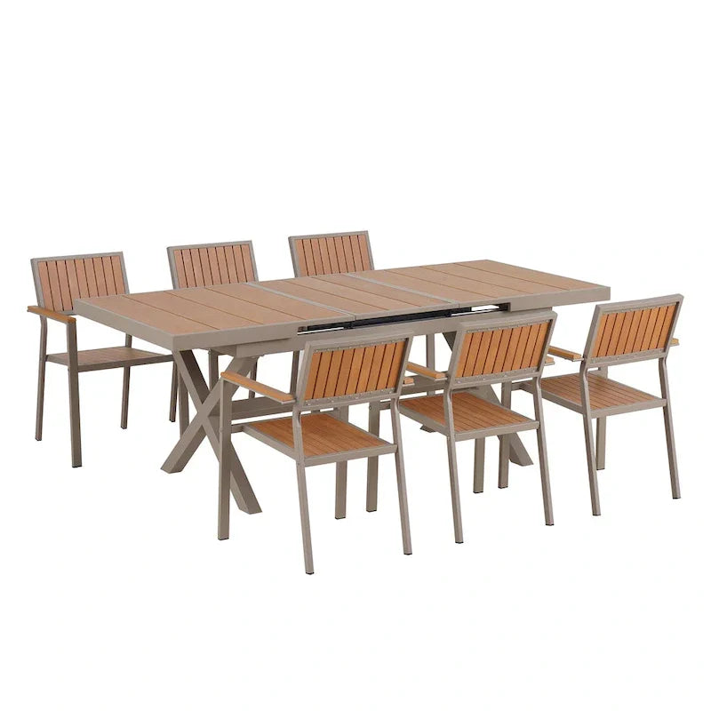 7-Piece Outdoor Extendable Dining Set with Extendable Table and 6 Armrest Chair