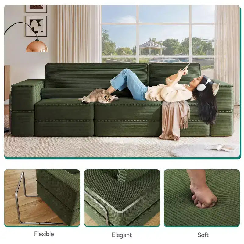 Convertible Cloud Sectional Couch Comfy Corduroy Sectional Sofa Comfy Couch With Deep Seat & High Pillows Easy To Assemble