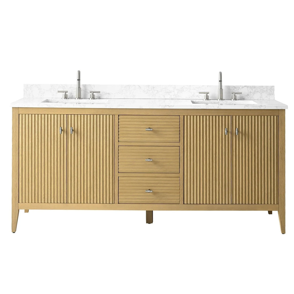 Meuble-lavabo de salle de bain Vanity Art 72 po à double vasque avec dessus en marbre reconstitué